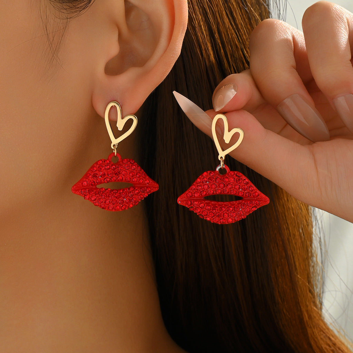 Heart & Lips Crystal Earrings