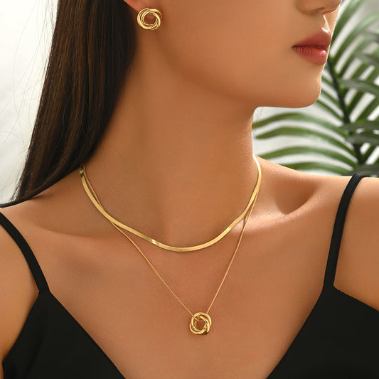 Layered Ring Necklace & Earrings Set