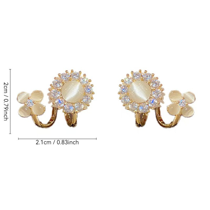 Summer light luxury opal sun flower stud earrings for women's high-end sense flash diamond micro-set earrings fashionable gentle intellectual earrings